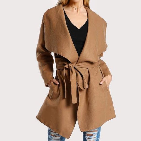 SHEIN Jackets & Blazers - Shein Camel Drape Wrap Coat